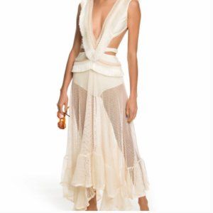 PatBo fringe and mesh cutout maxi dress